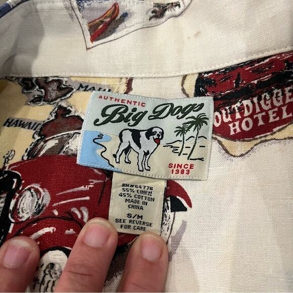 Vintage Big Dogs Linen All Over Print Button Down Shirt Small/Medium Travel Y2K - Picture 4 of 11